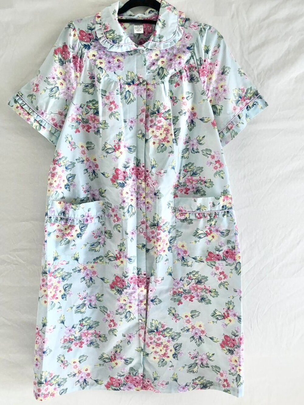 Retro Classic Elements Light Blue Floral Button Front House Dress Size M